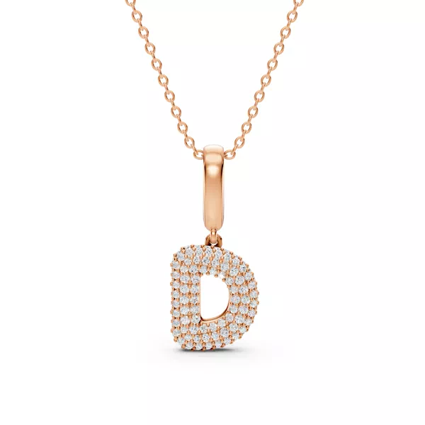 Bubble Pavé Diamond Initial Necklace - D