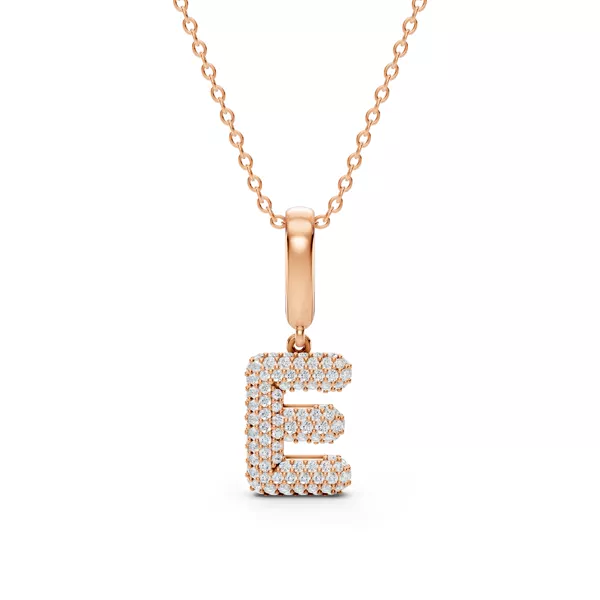 Bubble Pavé Diamond Initial Necklace - E