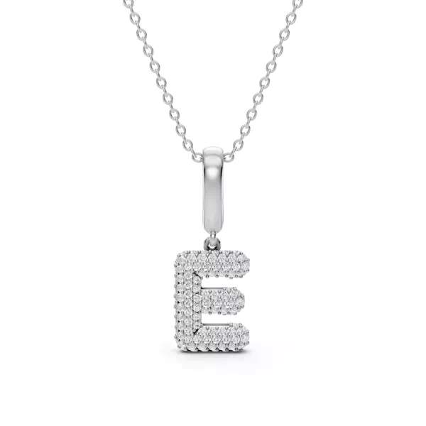 Bubble Pavé Diamond Initial Silver Necklace - E