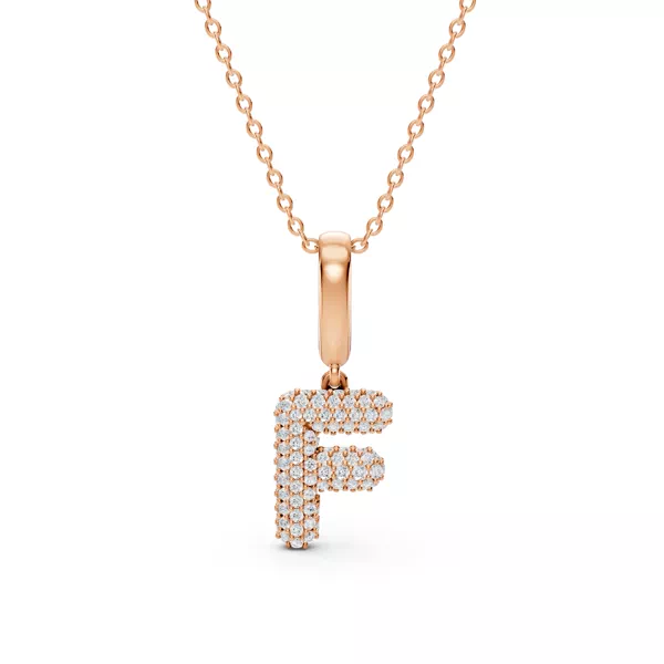 Bubble Pavé Diamond Initial Necklace - F