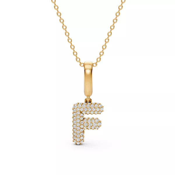 Bubble Pavé Diamond Initial Necklace - F