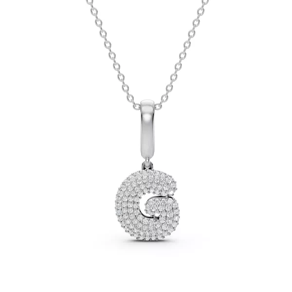 Bubble Pavé Diamond Initial Necklace - G