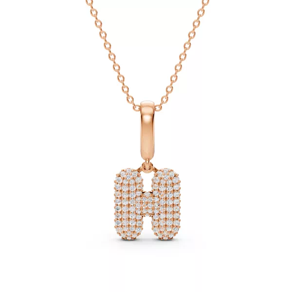 Bubble Pavé Lab Diamond Initial Necklace - H