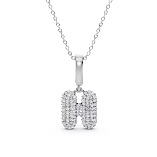 Bubble Pavé Lab Diamond Initial Silver Necklace - H