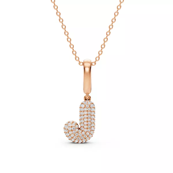 Bubble Pavé Diamond Initial Necklace - J