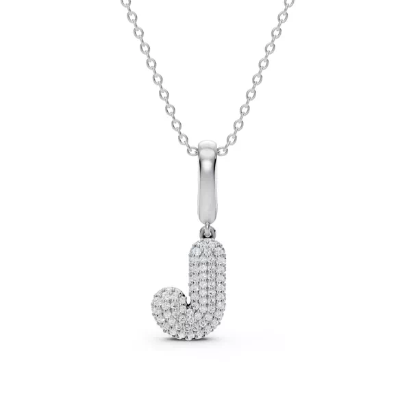 Bubble Pavé Lab Diamond Initial Silver Necklace - J