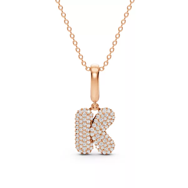 Bubble Pavé Diamond Initial Necklace - K