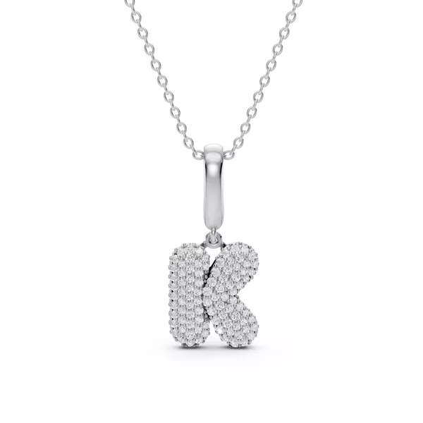Bubble Pavé Diamond Initial Necklace - K