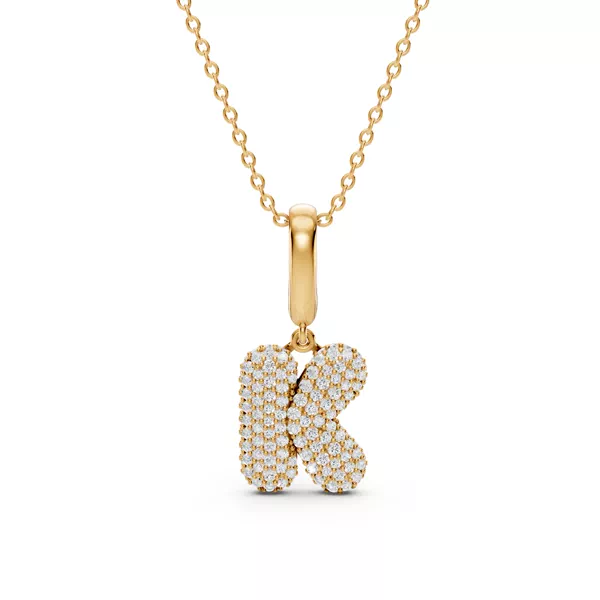Bubble Pavé Diamond Initial Necklace - K