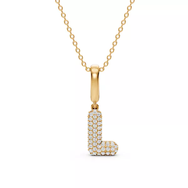 Bubble Pavé Lab Diamond Initial Necklace - L