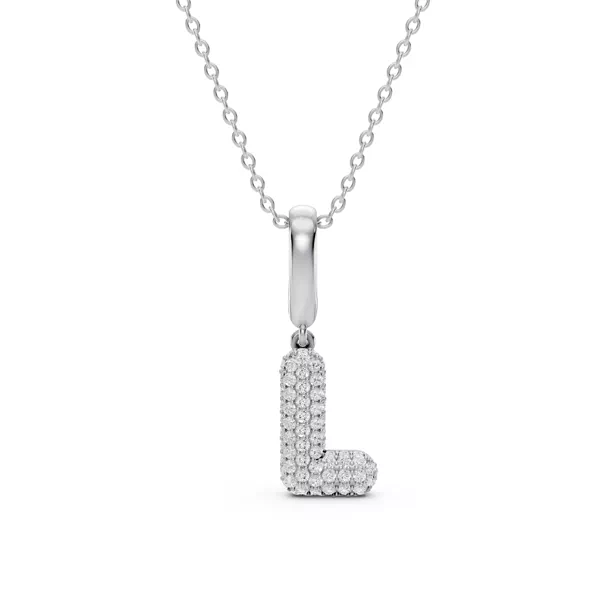 Bubble Pavé Lab Diamond Initial Silver Necklace - L