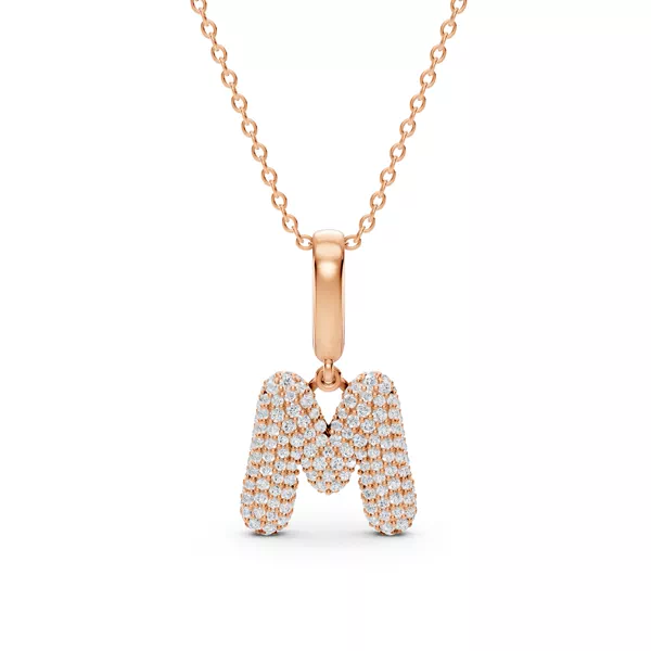 Bubble Pavé Lab Diamond Initial Necklace - M