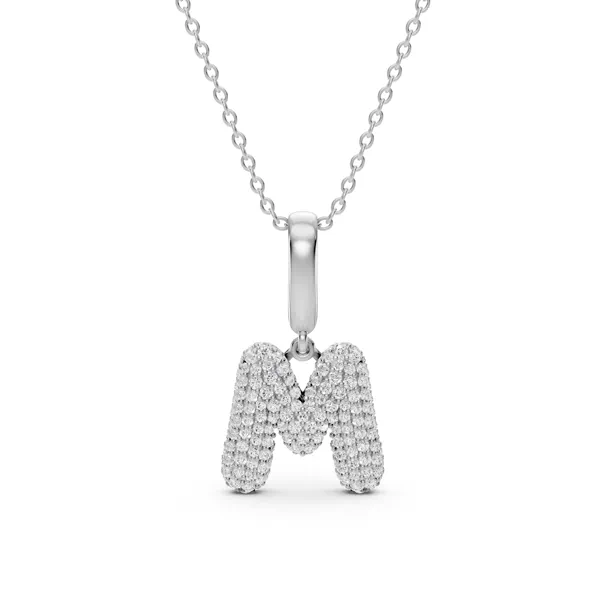 Bubble Pavé Diamond Initial Necklace - M