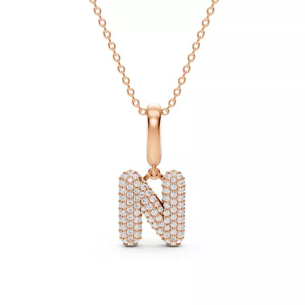 Bubble Pavé Diamond Initial Necklace - N