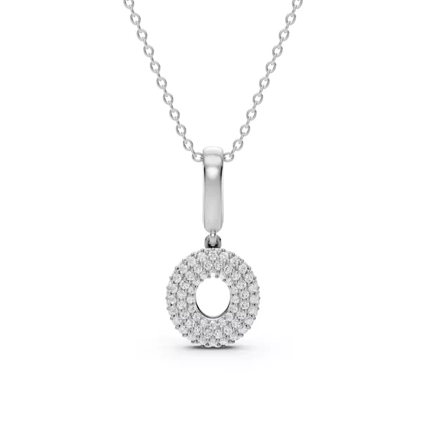 Bubble Pavé Diamond Initial Silver Necklace - O