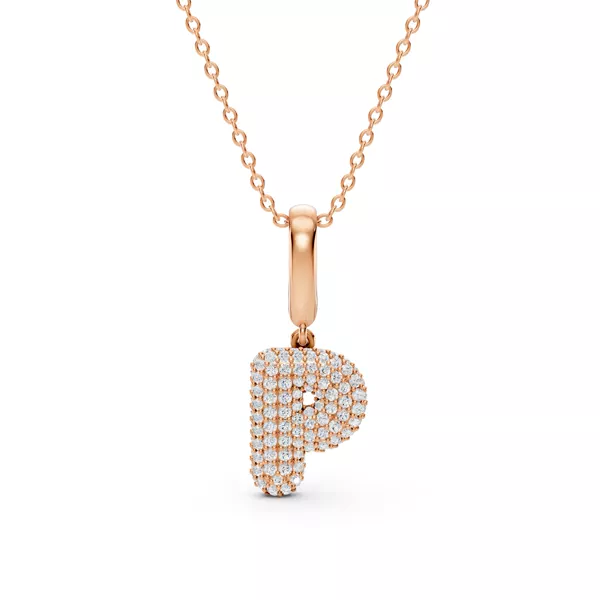 Bubble Pavé Diamond Initial Necklace - P