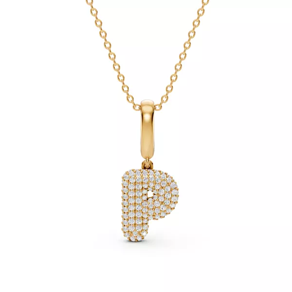 Bubble Pavé Lab Diamond Initial Necklace - P