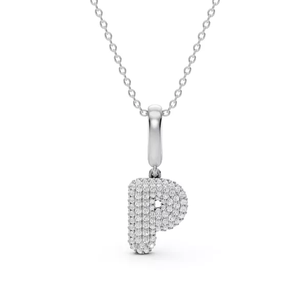Bubble Pavé Lab Diamond Initial Silver Necklace - P