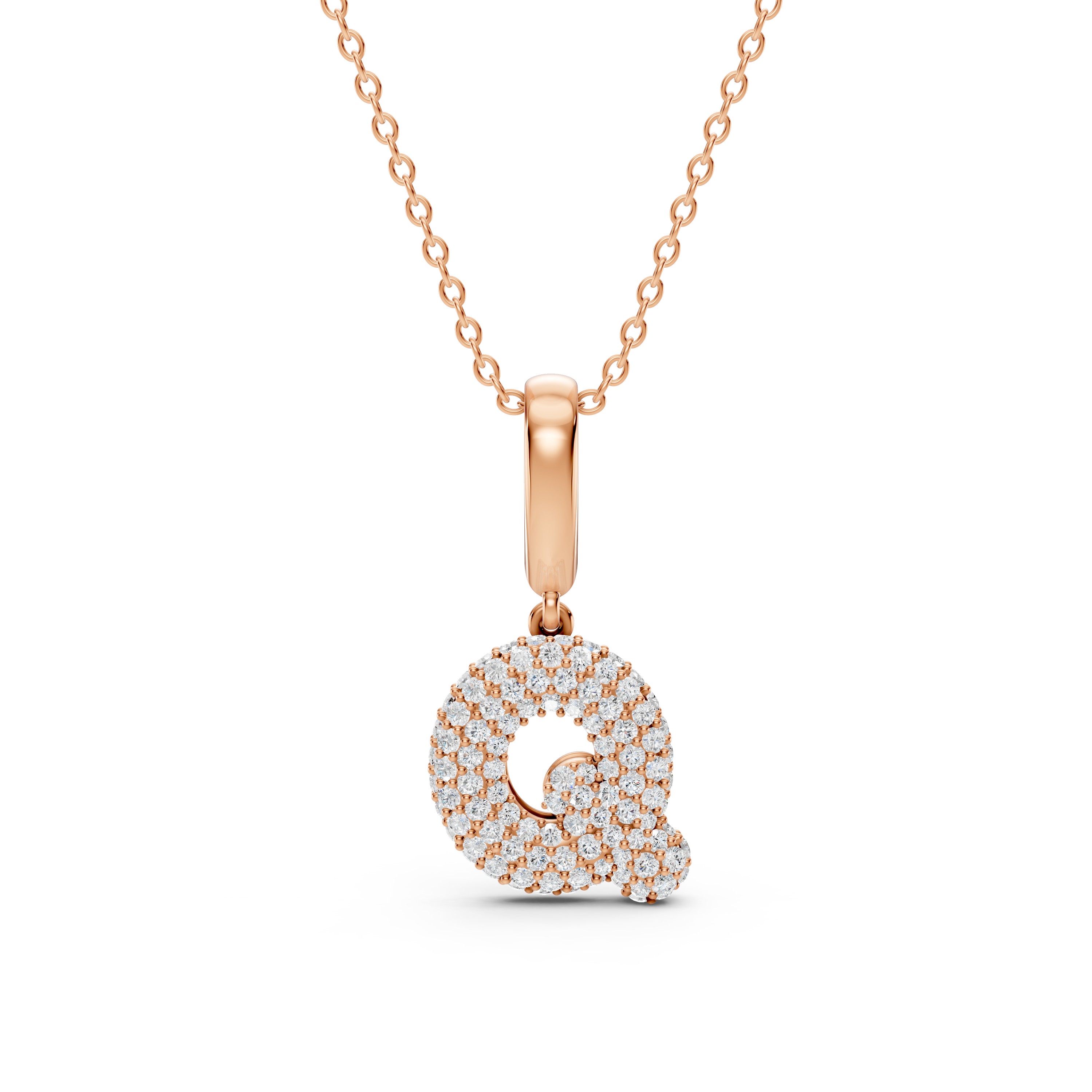 Bubble Pavé Lab Diamond Initial Necklace - Q
