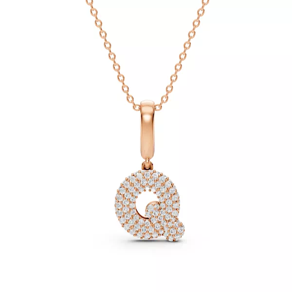 Bubble Pavé Diamond Initial Necklace - Q