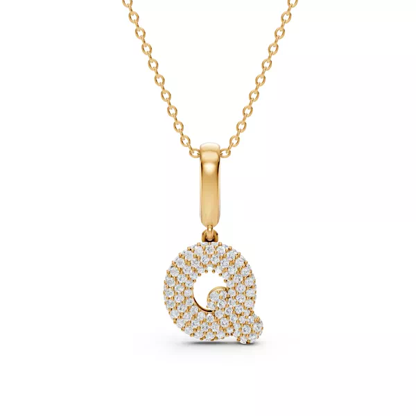 Bubble Pavé Diamond Initial Necklace - Q