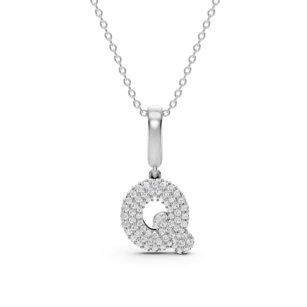 Bubble Pavé Lab Diamond Initial Silver Necklace - Q