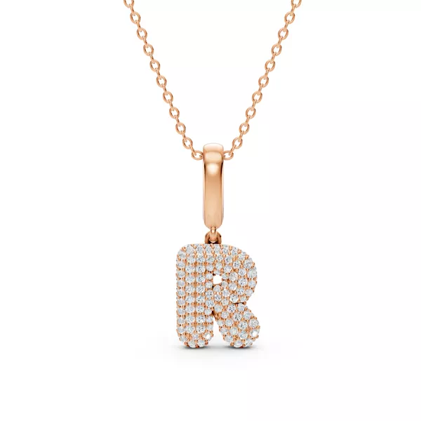 Bubble Pavé Diamond Initial Necklace - R