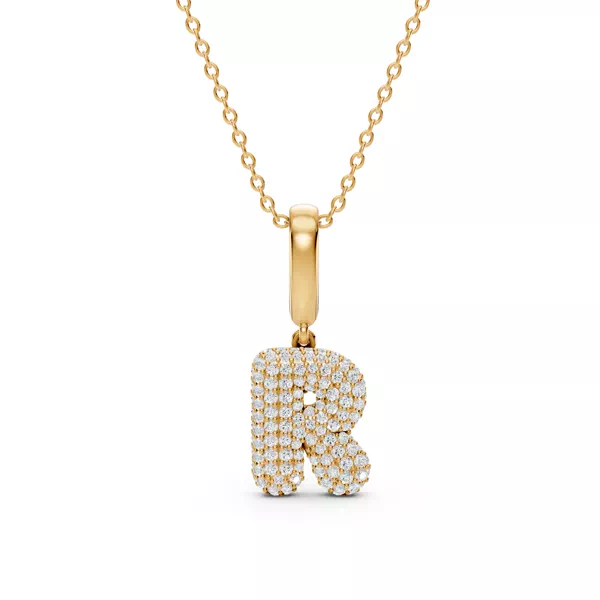 Bubble Pavé Lab Diamond Initial Necklace - R