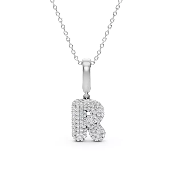 Bubble Pavé Lab Diamond Initial Silver Necklace - R