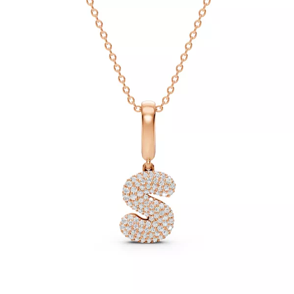 Bubble Pavé Lab Diamond Initial Necklace - S