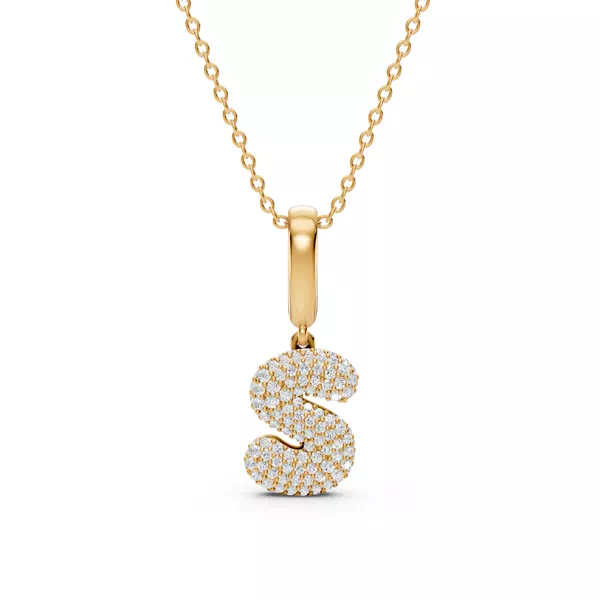 Bubble Pavé Lab Diamond Initial Necklace - S