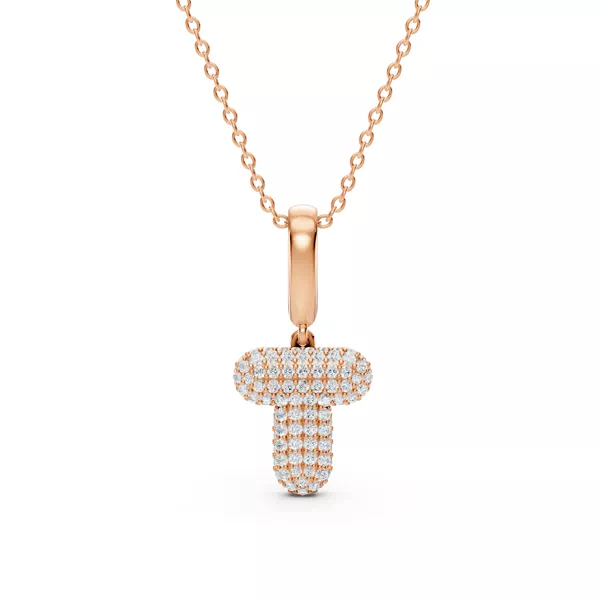 Bubble Pavé Lab Diamond Initial Necklace - T