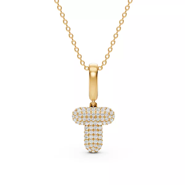 Bubble Pavé Diamond Initial Necklace - T