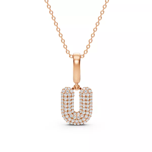 Bubble Pavé Lab Diamond Initial Necklace - U