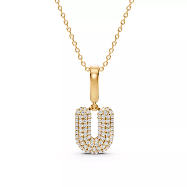 Bubble Pavé Diamond Initial Necklace - U