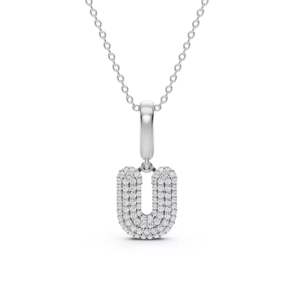 Bubble Pavé Diamond Initial Silver Necklace - U