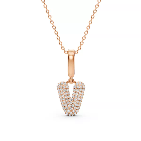 Bubble Pavé Lab Diamond Initial Necklace - V