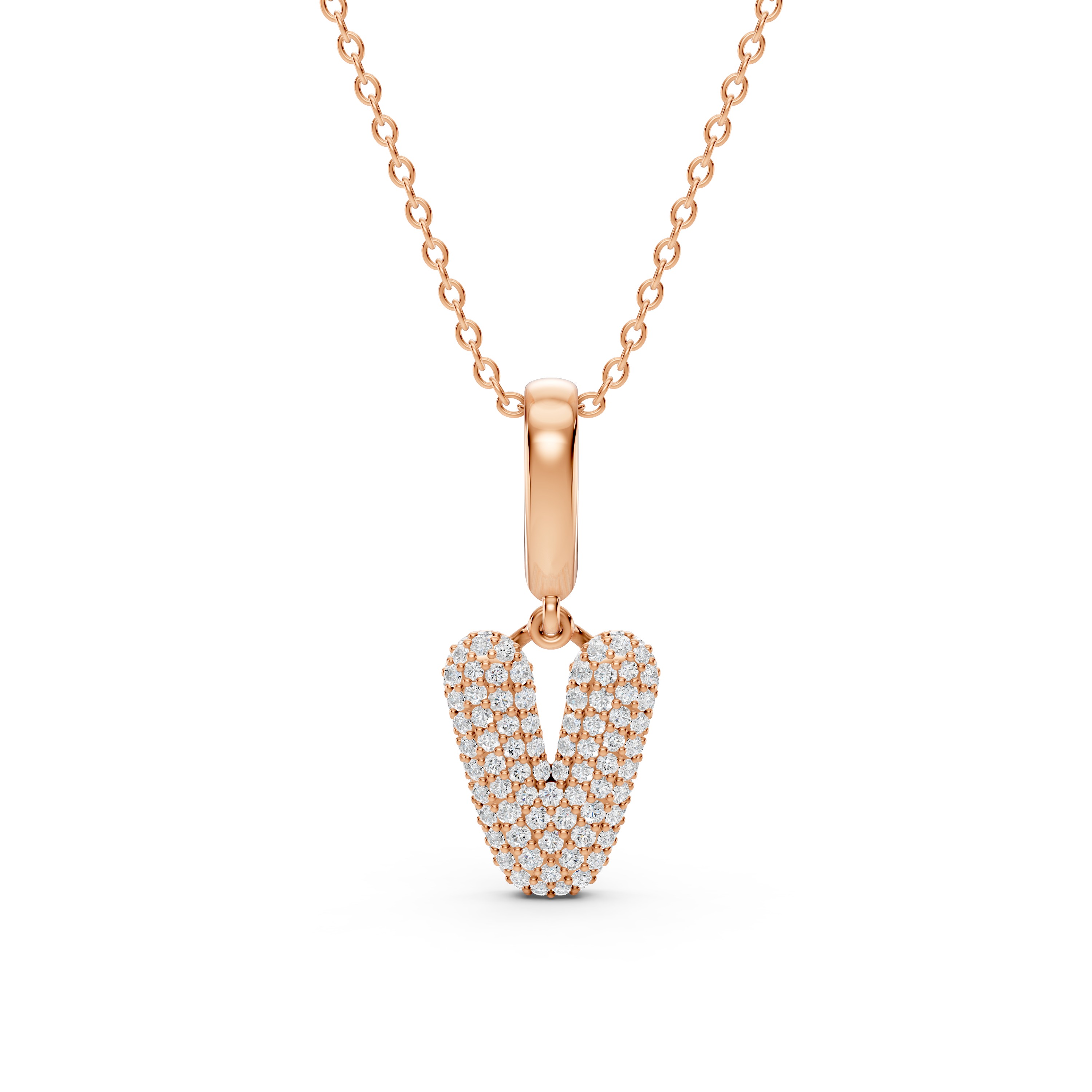 Bubble Pavé Diamond Initial Necklace - V