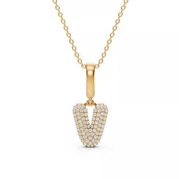 Bubble Pavé Diamond Initial Necklace - V