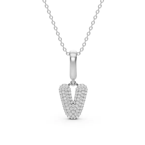Bubble Pavé Lab Diamond Initial Silver Necklace - V