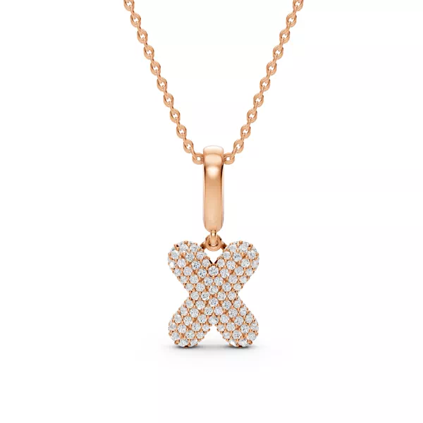 Bubble Pavé Diamond Initial Necklace - X
