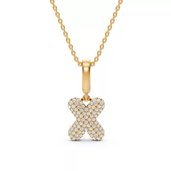 Bubble Pavé Diamond Initial Necklace - X