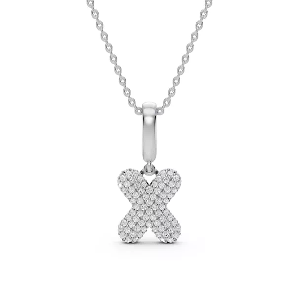 Bubble Pavé Diamond Initial Silver Necklace - X