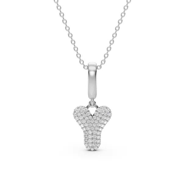 Bubble Pavé Diamond Initial Silver Necklace - Y