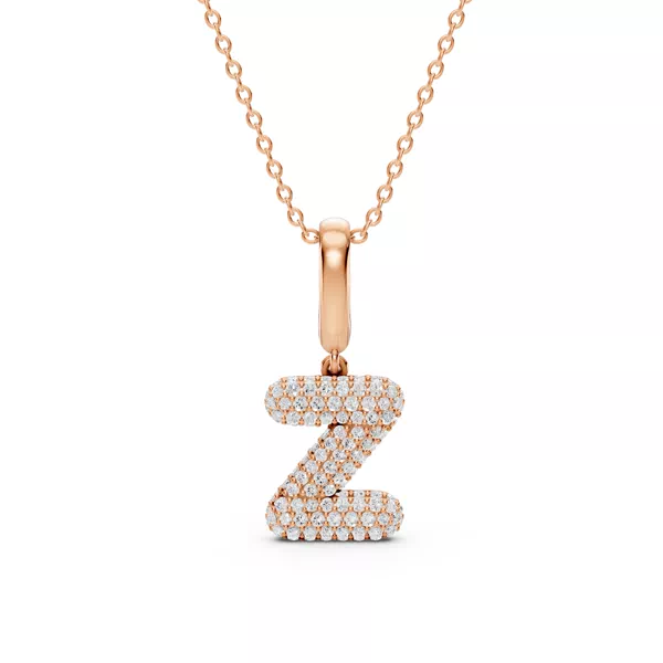 Bubble Pavé Diamond Initial Necklace - Z