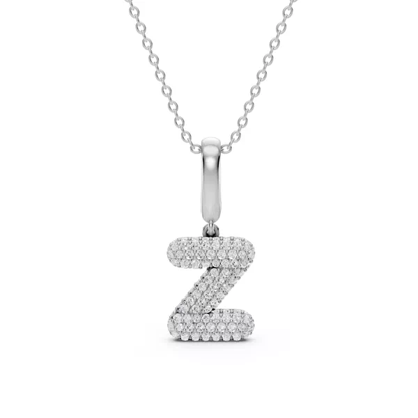 Bubble Pavé Lab Diamond Initial Silver Necklace - Z