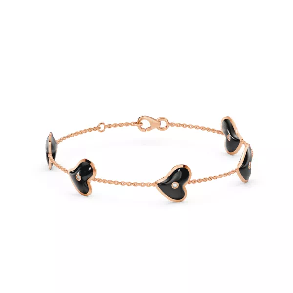 Black Ceramic Heart Lab Diamond Station Bracelet