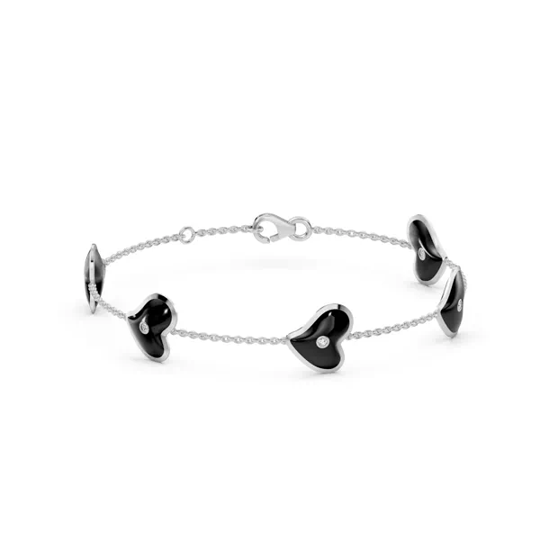 Black Ceramic Heart Diamond Station Bracelet