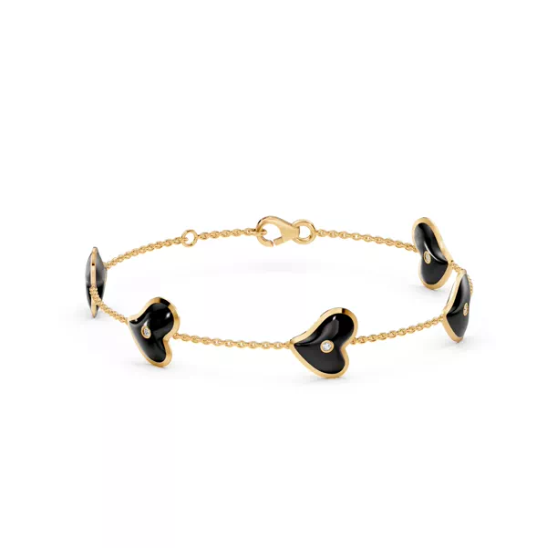 Black Ceramic Heart Diamond Station Bracelet