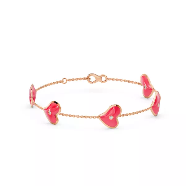 Red Ceramic Heart Diamond Station Bracelet